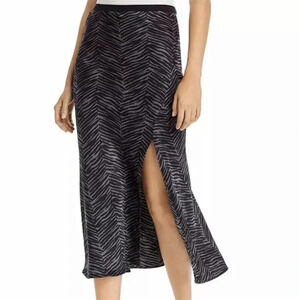 $299 ANINE BING Dolly Silk Skirt Zebra Print Size XS Midi Slit Willow Green Gray